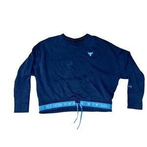 Under Armour Project Rock Fleece Crew Neck Sweatshirt Women's Size L Blue Loose